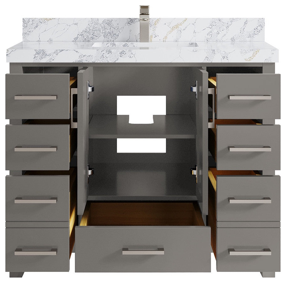 Malibu 42 Single Sink Bath Vanity in Elephant Skin Gray 2" Calacatta Poanazzo