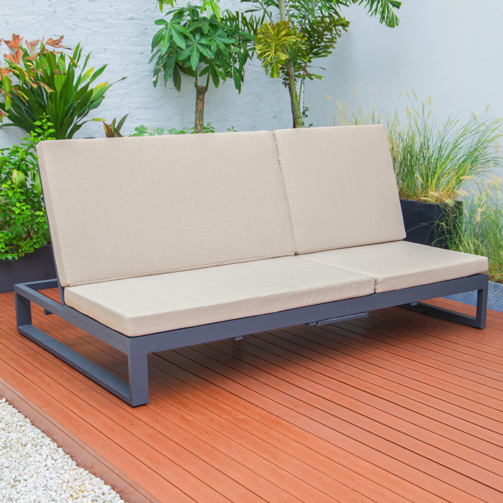 LeisureMod Chelsea Convertible 2-in-1 Sofa and Double Chaise Lounge, Beige
