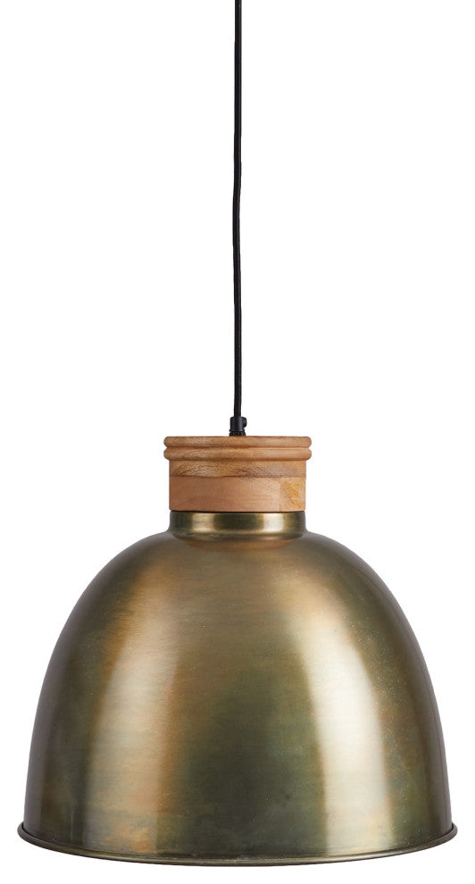 Classic Antique Brass Gold 1 Light Dome Pendant Metal Wood Minimalist