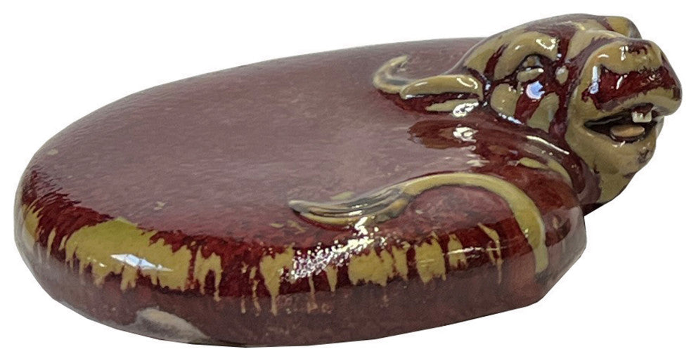 Chinese Ceramic Clay Oxblood Red Flat Ox Cow Shape Art Figure Hws3080A