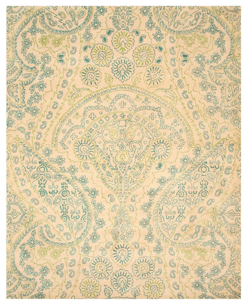 Green Transitional Paisley Jain Area Rug