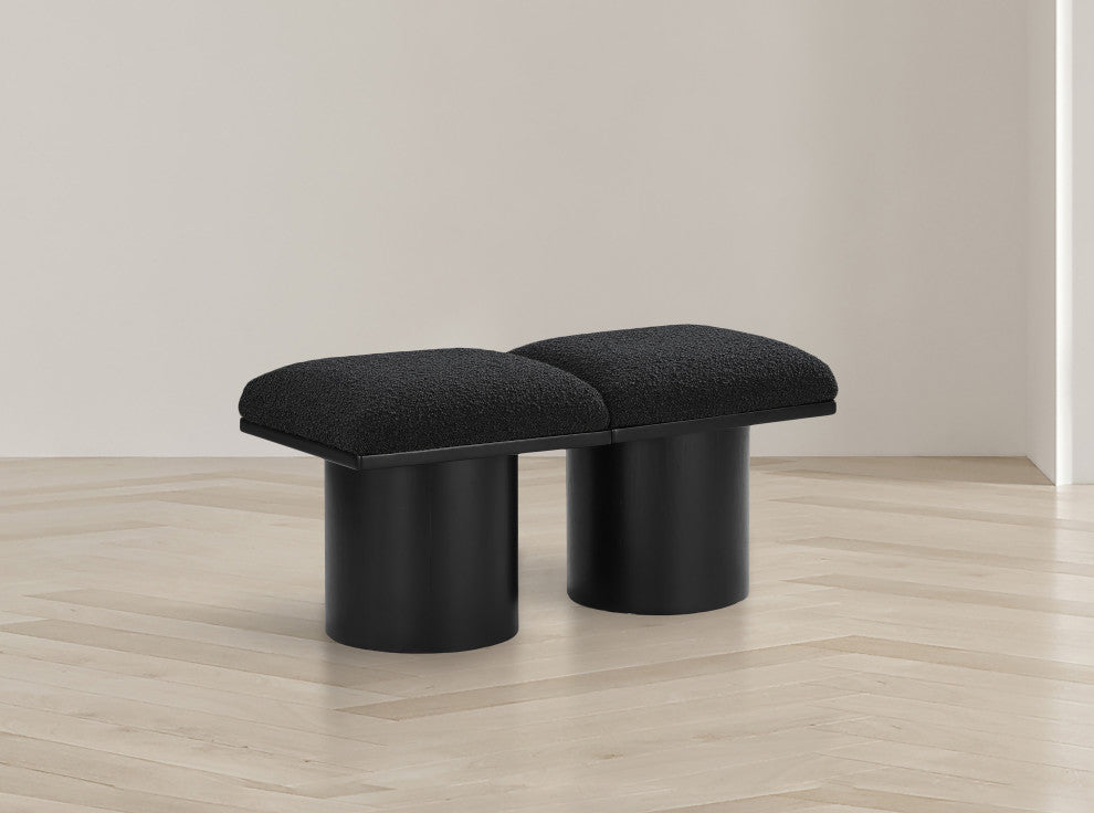 Pavilion Boucle Fabric Upholstered 2-Piece Modular Bench, Black, Black Finish