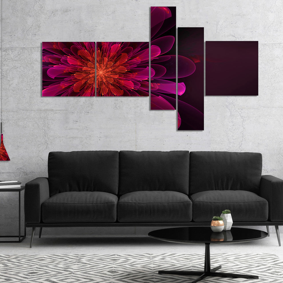 Large Pink Alien Fractal Flower, Floral Canvas Art Print, 60"x32", 5 panels