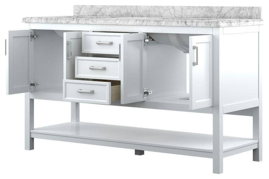 Affinity Bathroom Vanity With Carrara Marble Countertop, White, 61 in