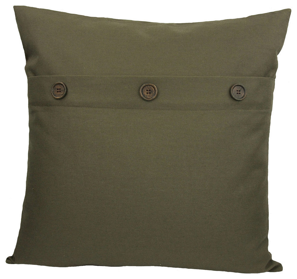 20" Solid Color Pillow With Buttons, Fall Green