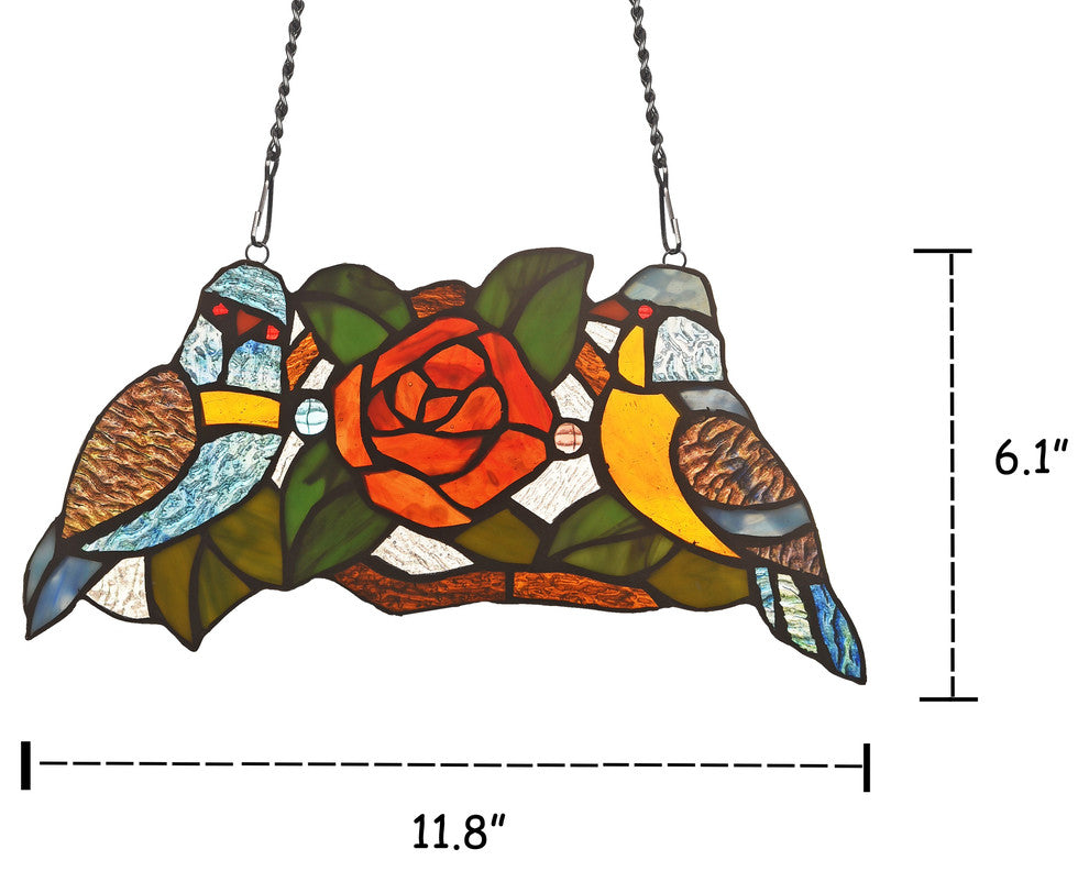 Sparrow Animal Tiffany Glass Window Panel, 12" W