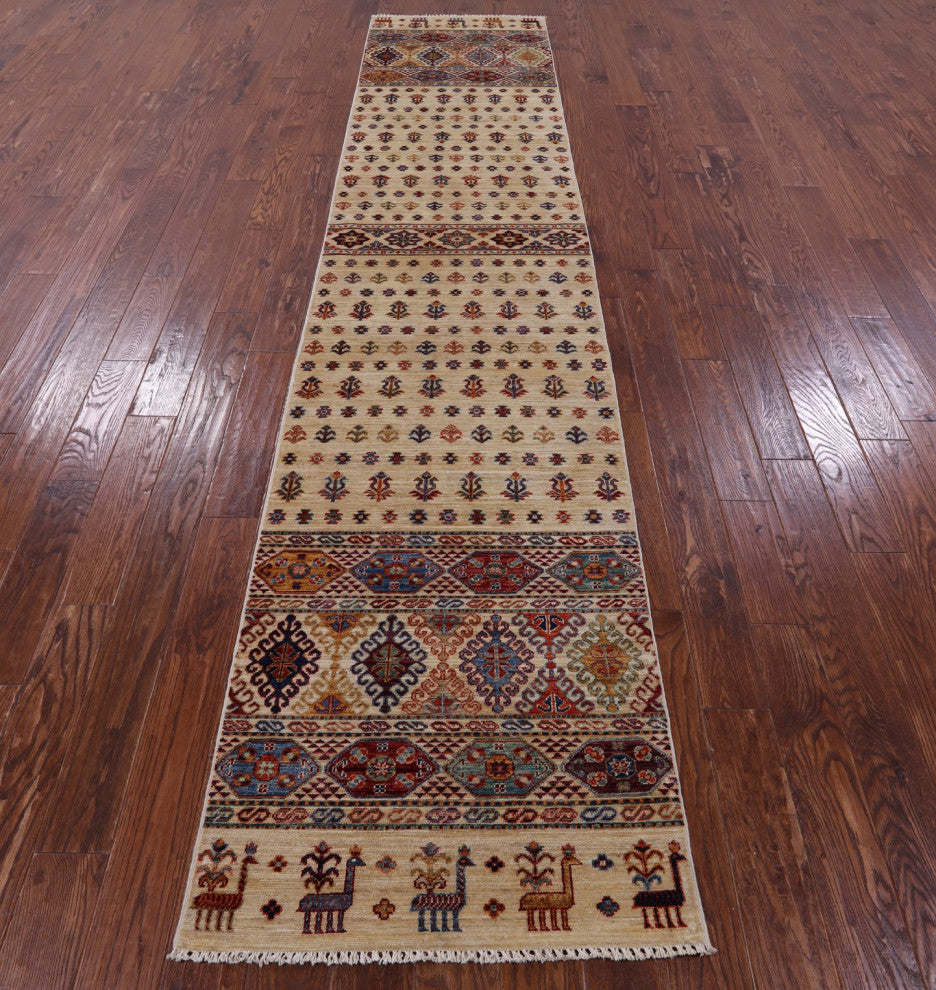 2' 8" X 12' 10" Persian Gabbeh Tribal Hand Knotted Wool Runner Rug Q10828