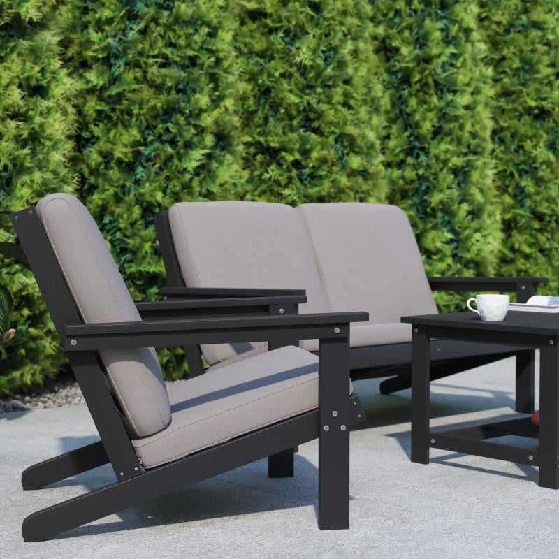 Charlestown All-Weather Poly Resin Wood Adirondack Club Chair with Cushions, Bla