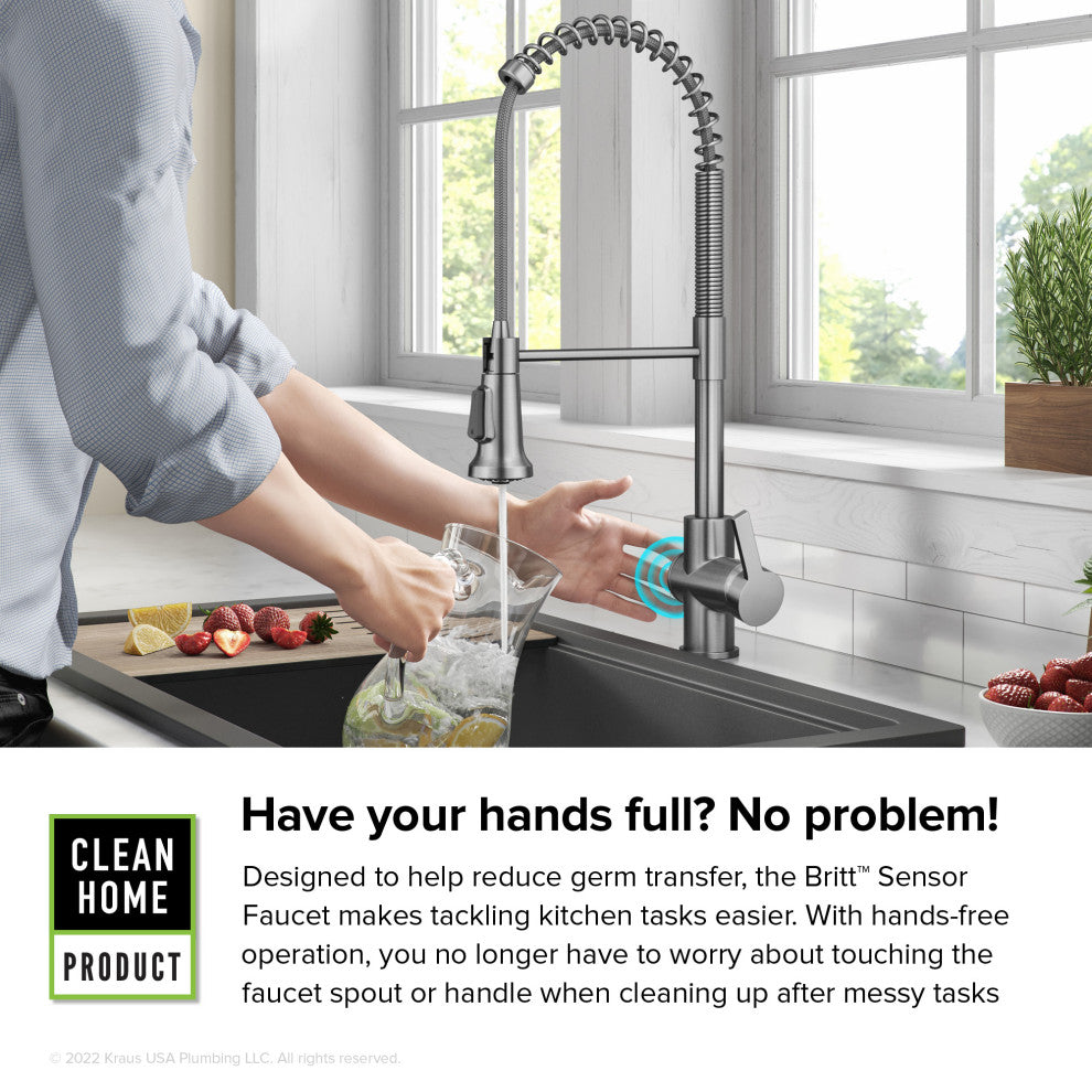 Britt Commercial Style 3-Function Pull-Down 1-Handle 1-Hole Kitchen Faucet, Spot Free Stainless Steel (Touchless Ksf-1691sfs)