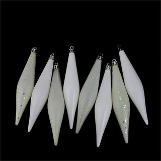 8-Piece Shatterproof 4-Finish Finial Drop Ornaments Set, 6", Off White