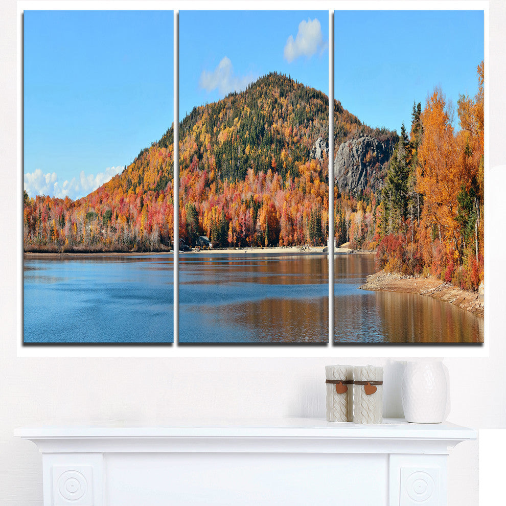 "Lake and Beautiful Autumn Foliage" Metal Wall Art, 3 Panels, 36"x28"