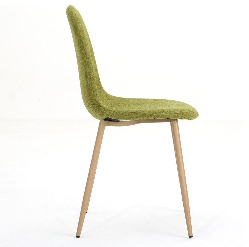GDF Studio Resta Fabric Dining Chairs With Wood Finished Metal Legs, Set of 2, Green/Light Brown