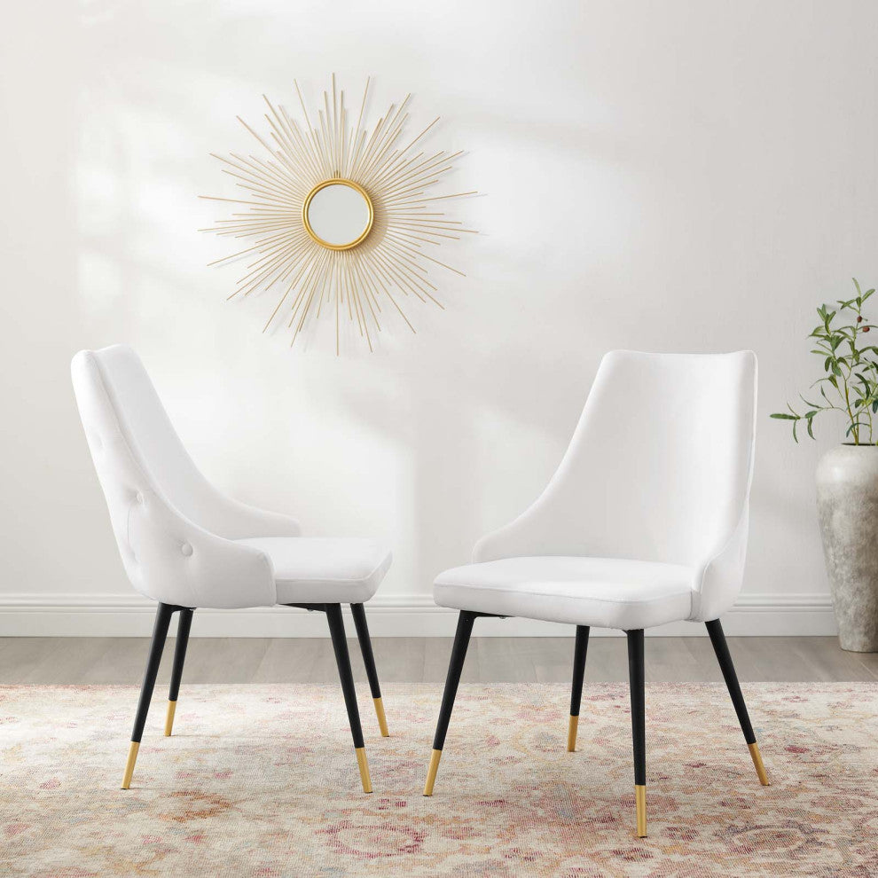 Side Dining Chair, Set of 2, Velvet, White, Cafe Bistro Restaurant Hospitality