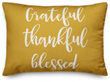 Grateful Thankful Blessed Lumbar Pillow, Mustard, 14"x20"
