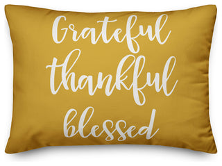 Grateful Thankful Blessed Lumbar Pillow, Mustard, 14"x20"