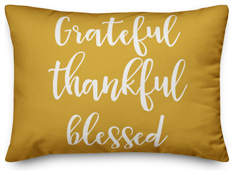 Grateful Thankful Blessed Lumbar Pillow, Mustard, 14"x20"
