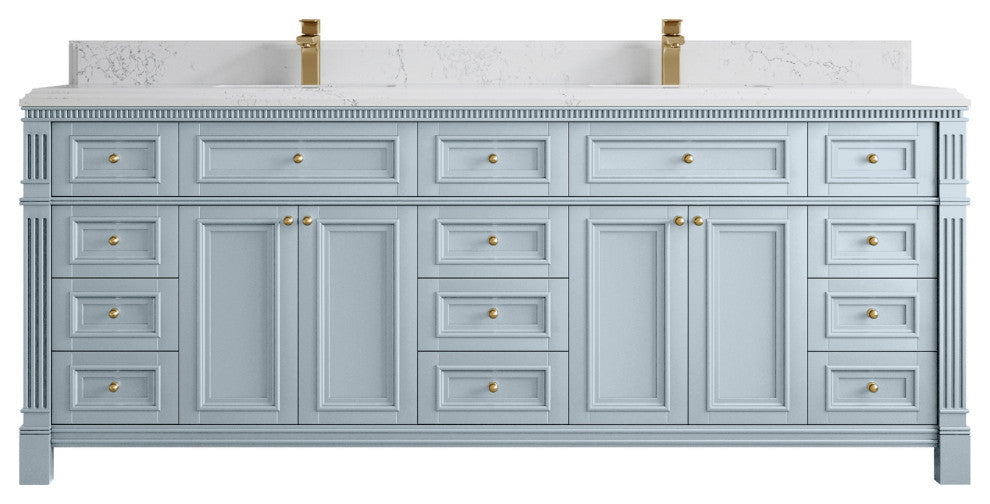 Paris 84" Double Sink Bathroom Vanity, Blue Heather 1.5" Empira Quartz