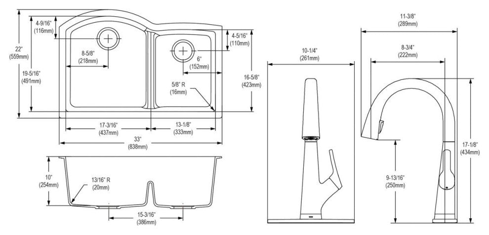 Quartz Classic 33" Undermount Sink Kit With Filtered Faucet, Black