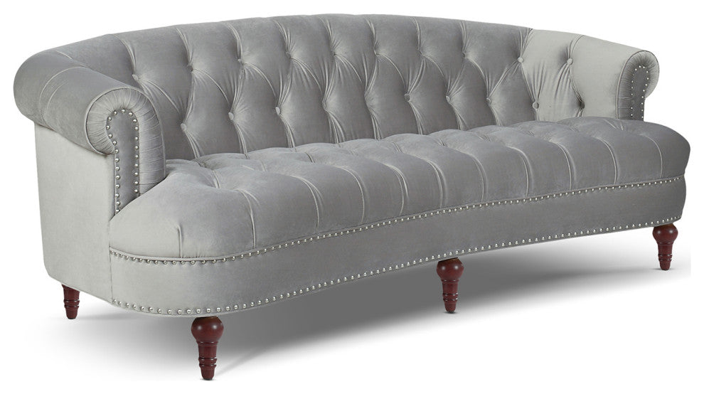 La Rosa Victorian Chesterfield Tufted Sofa, Opal Gray Velvet