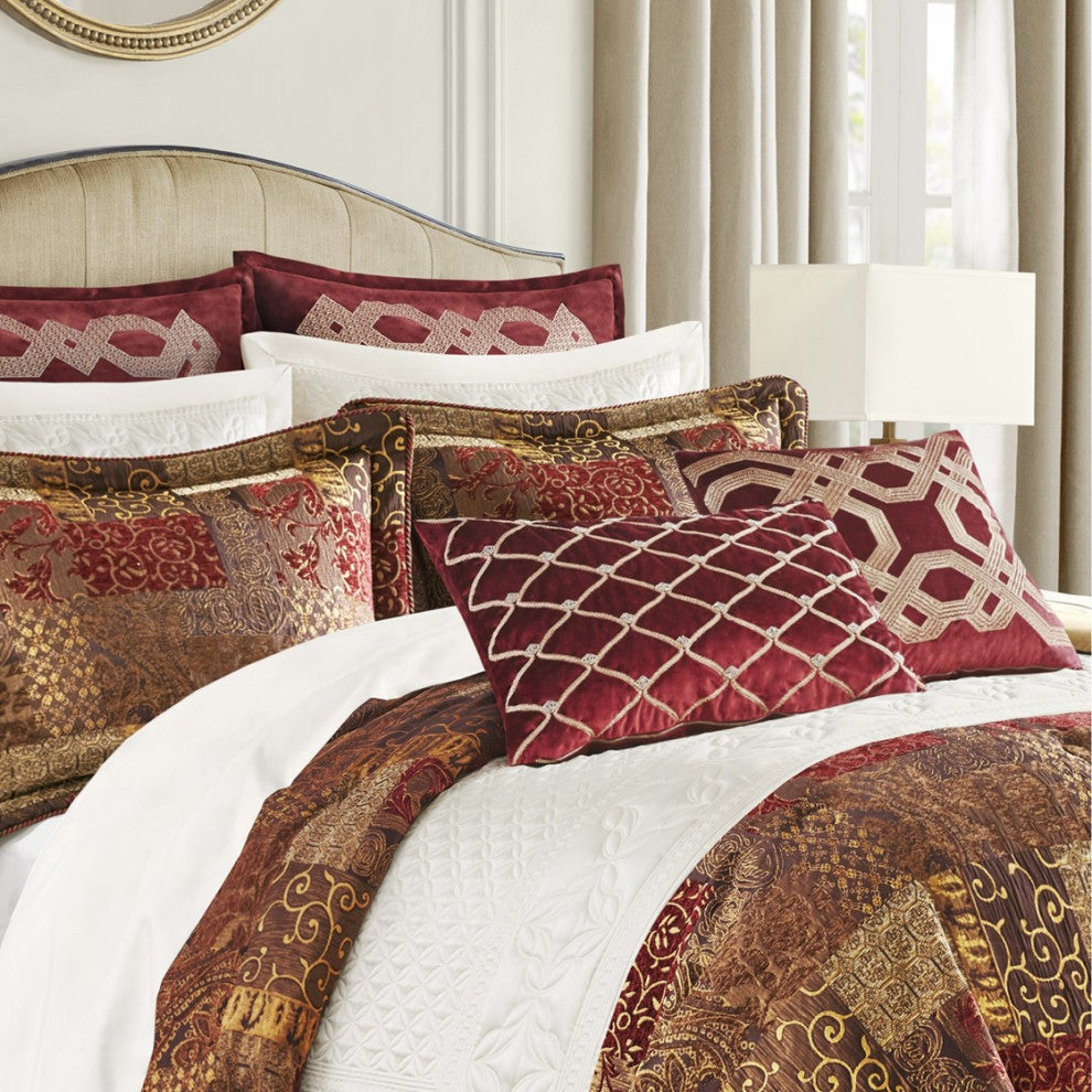 Croscill Classics Galleria 4 Piece Red Comforter Set, Red