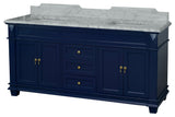 Elizabeth 72" Double Bathroom Vanity, Royal Blue, Carrara Marble