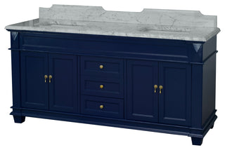 Elizabeth 72" Double Bathroom Vanity, Royal Blue, Carrara Marble