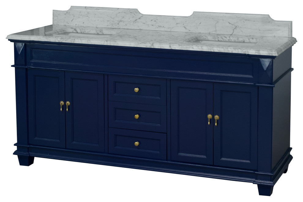 Elizabeth 72" Double Bathroom Vanity, Royal Blue, Carrara Marble