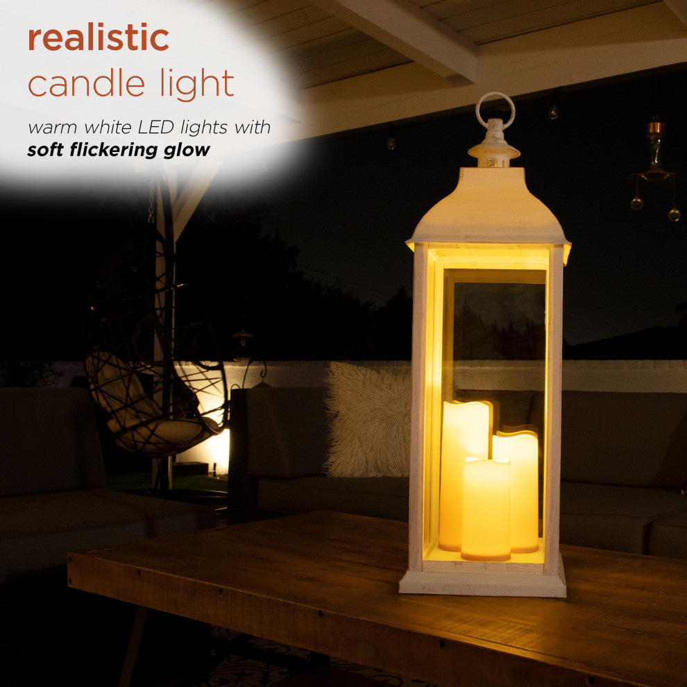 White Candlelit Lantern with Warm White LED Lights
