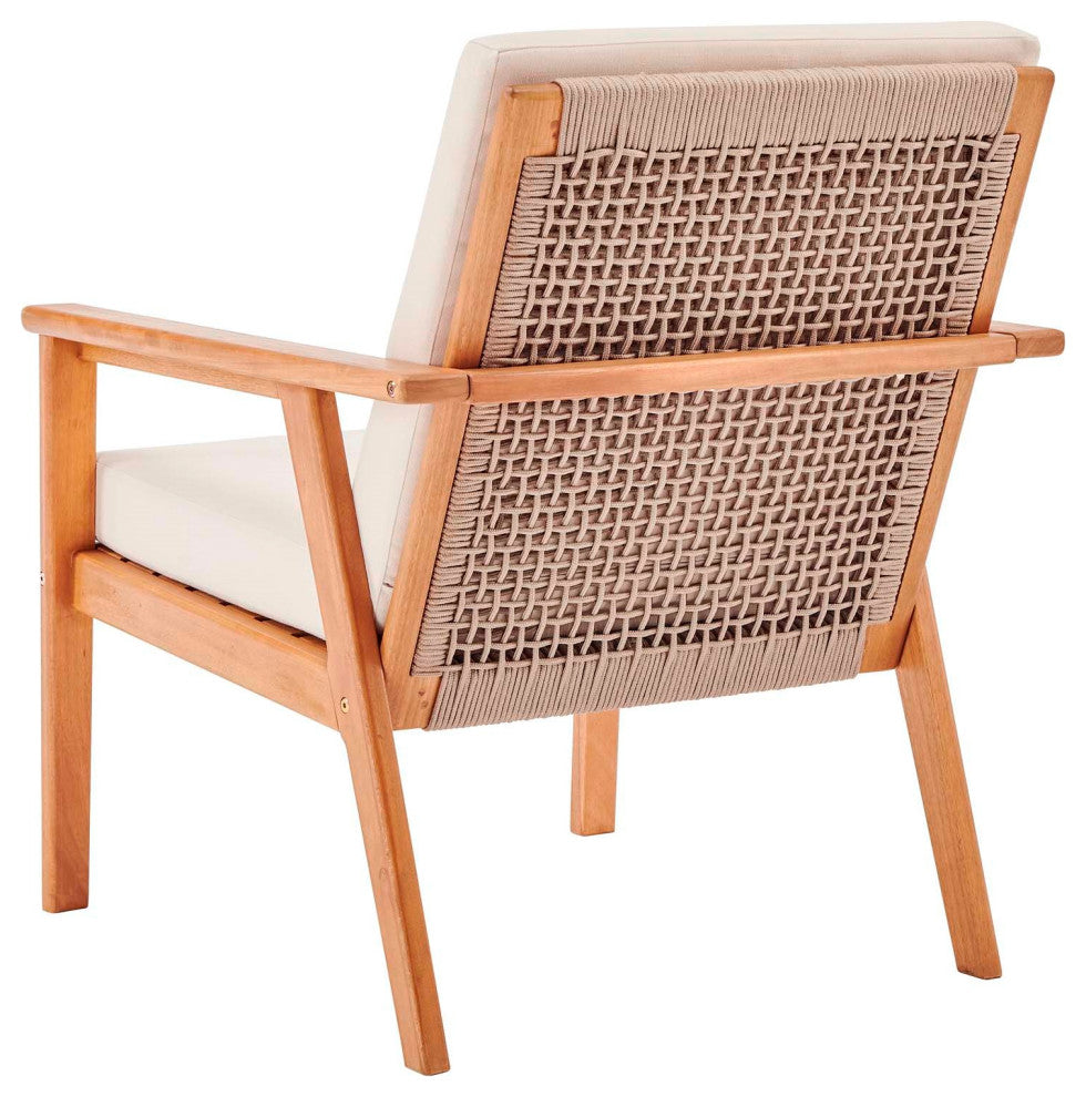 Lounge Chair Armchair, Set of 2, Wood, Brown Natural Beige, Modern, Outdoor