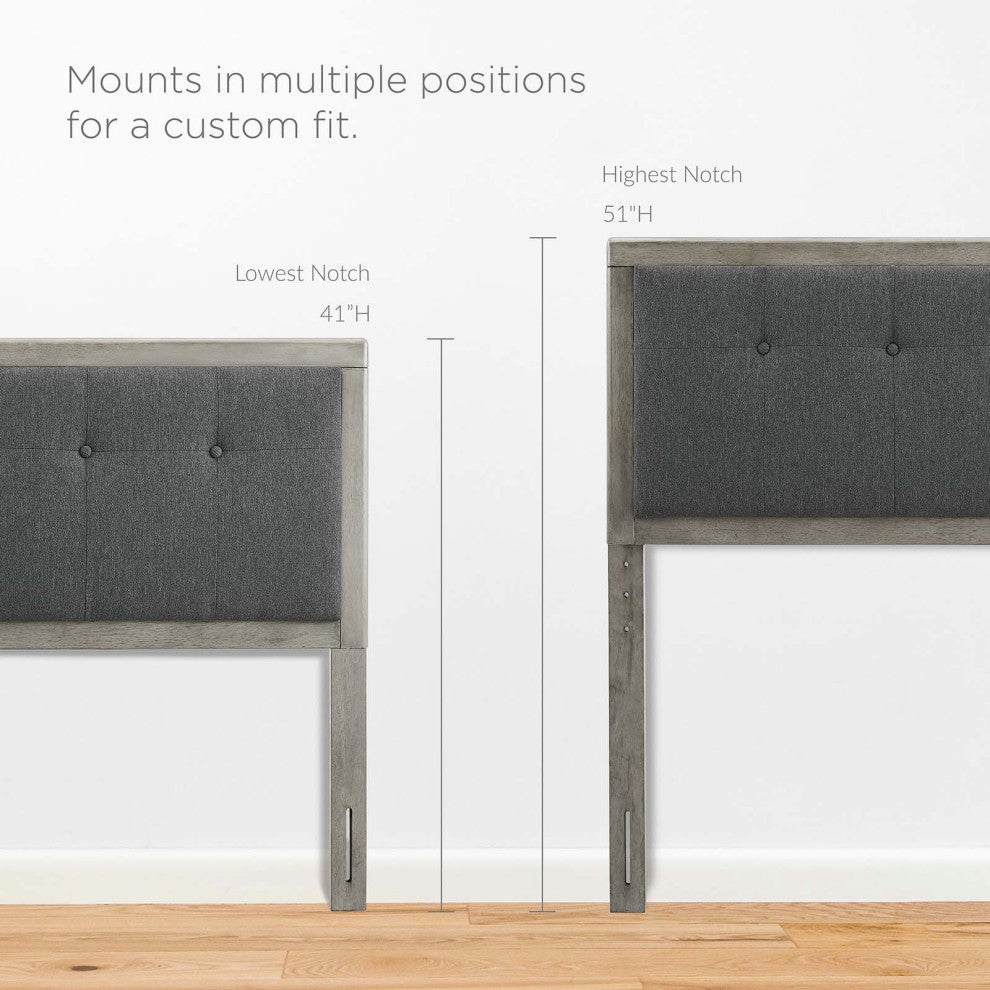 Draper Tufted King Fabric and Wood Headboard Gray Charcoal