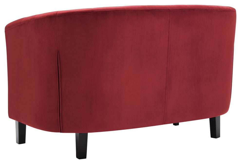 Loveseat Sofa, Velvet, Red, Modern, Living Lounge Room Hotel Lobby Hospitality