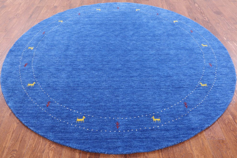 8' Round Hand Knotted Persian Gabbeh Rug Q4372