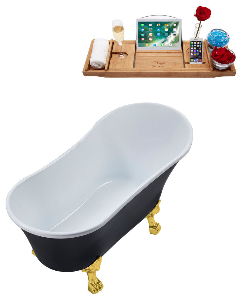 59" Streamline N362GLD-IN-GLD Clawfoot Tub and Tray With Internal Drain