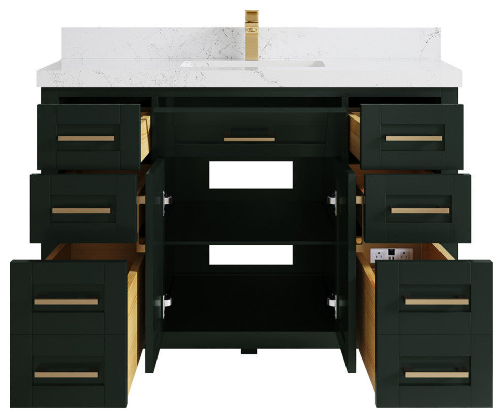 Cambridge 48 Single Sink Bath Vanity in Dark Forest Green 2" Empira Quartz