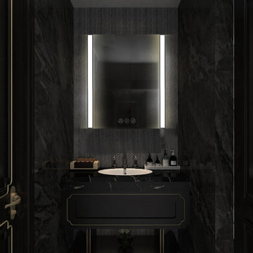 LED Antifog Bathroom Mirror, Dimmer, Adjustable Color, Matte Black, 24x32