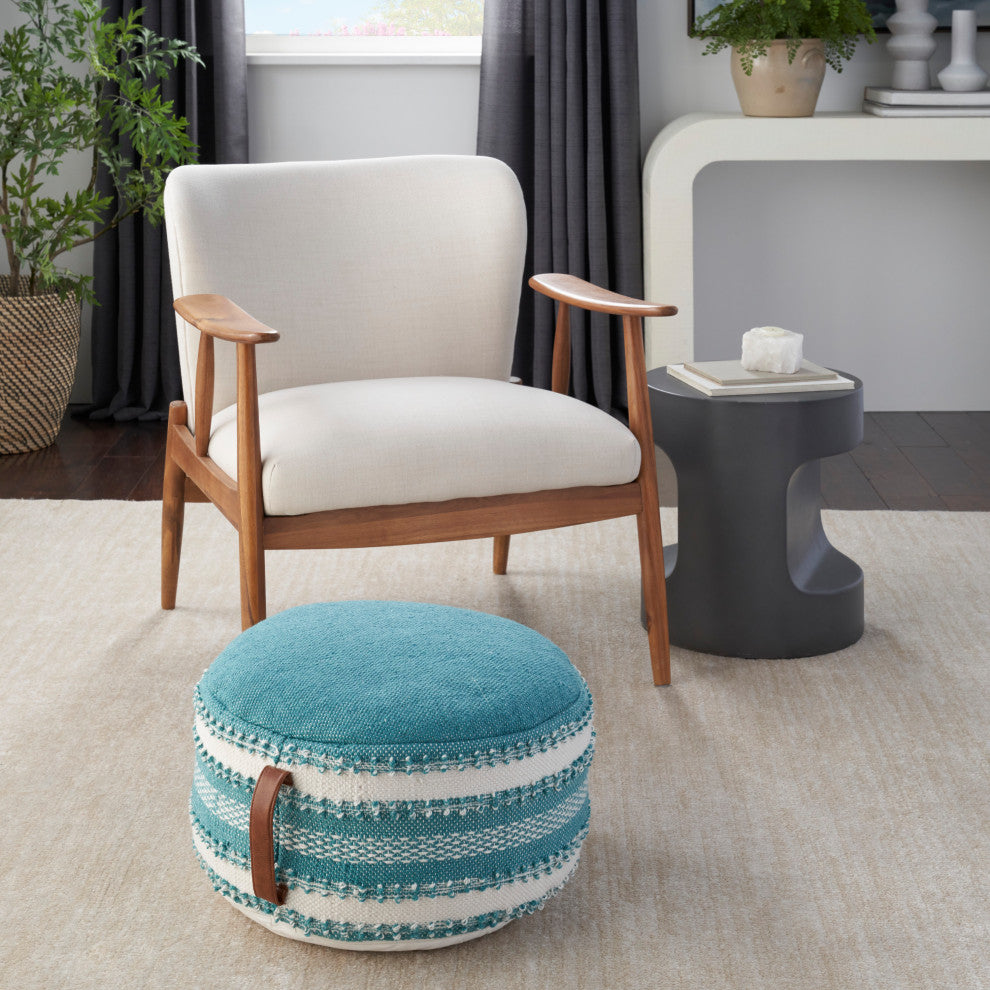 Mina Victory VJ088 Pouf, Turquoise, 20" x 20" x 12"