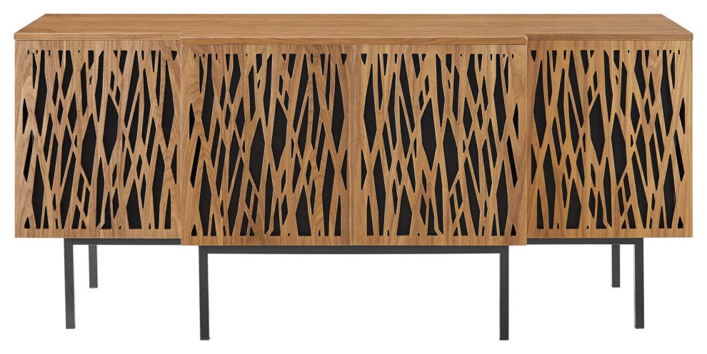 Console Entry Table Sideboard, Rectangular, Wood, Metal, Brown Walnut, Modern