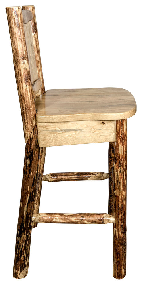Glacier Country Counter Height Bar Stool With Back, With Laser Engraved Bear