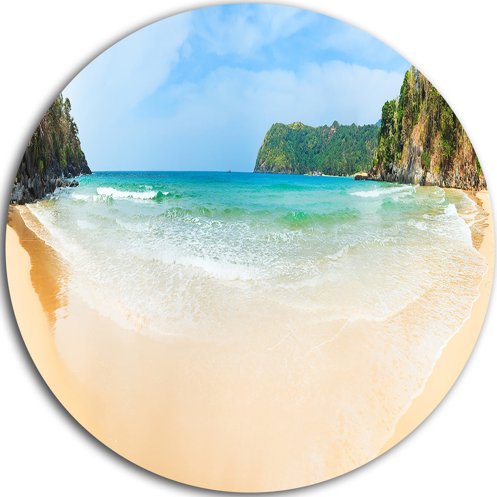 Exotic Vacation Seashore Panorama, Seascape Round Metal Wall Art, 38"