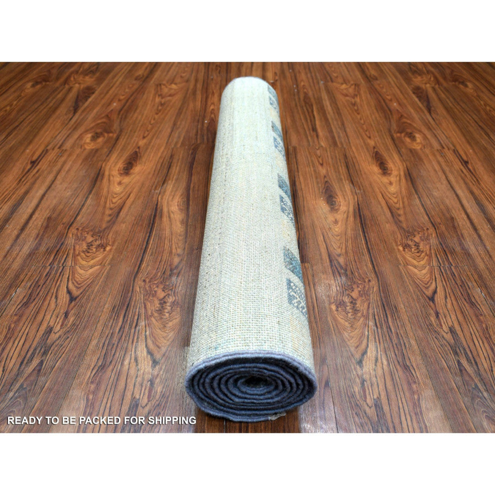 Gray, Afghan Kashkuli Gabbeh Design, Wool Hand Knotted Runner Rug, 2'8"x7'8"