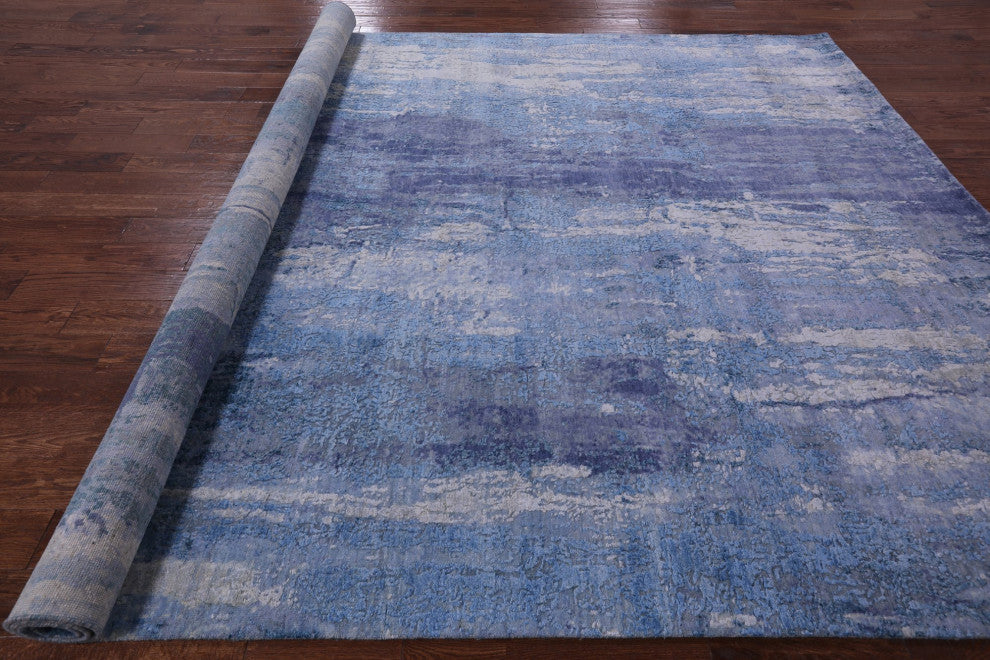 Hand Knotted Modern Wool and Silk Rug 8' 11" X 12' 1" Q7148