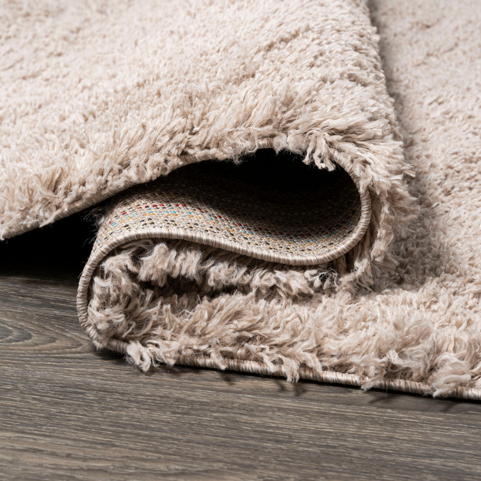 Groovy Solid Shag Rug, Beige, 2x8