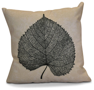 Leaf Study Floral Print Outdoor Pillow, Black, 20"x20"