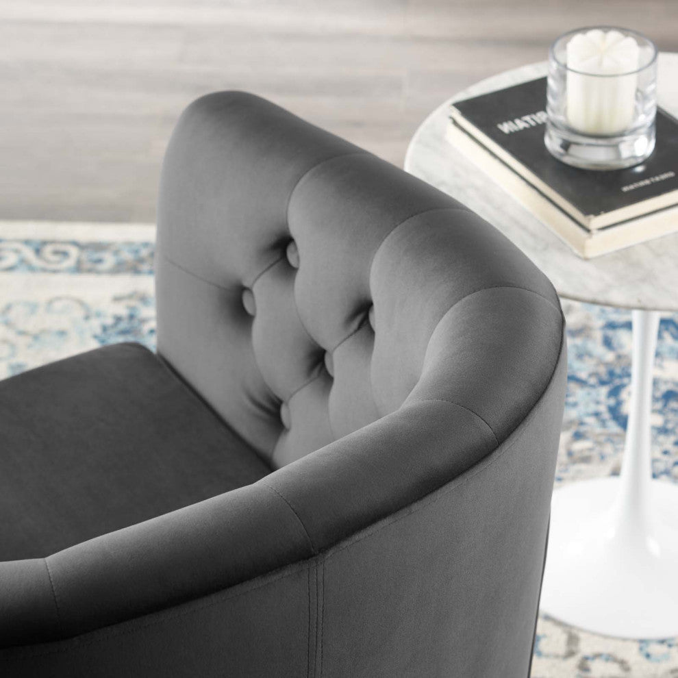 Tufted Armchair Accent Chair, Velvet, Dark Gray, Modern, Lounge Hospitality