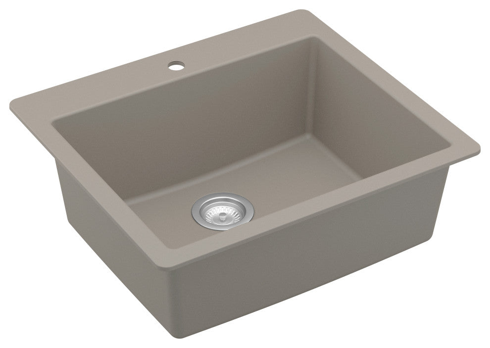 Karran QT-820 Top Mount 25" Single Bowl Quartz Kitchen Sink, Concrete