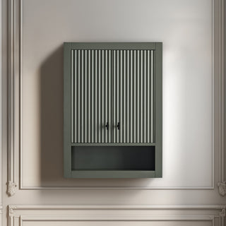 Vanity Art 24" Wall Mounted Bathroom Storage Cabinet, Linear Vintage Green, Matte Black Handle