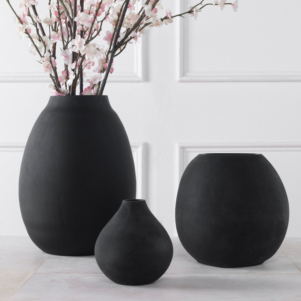 Hearth Matte Black Vases, Set/3"