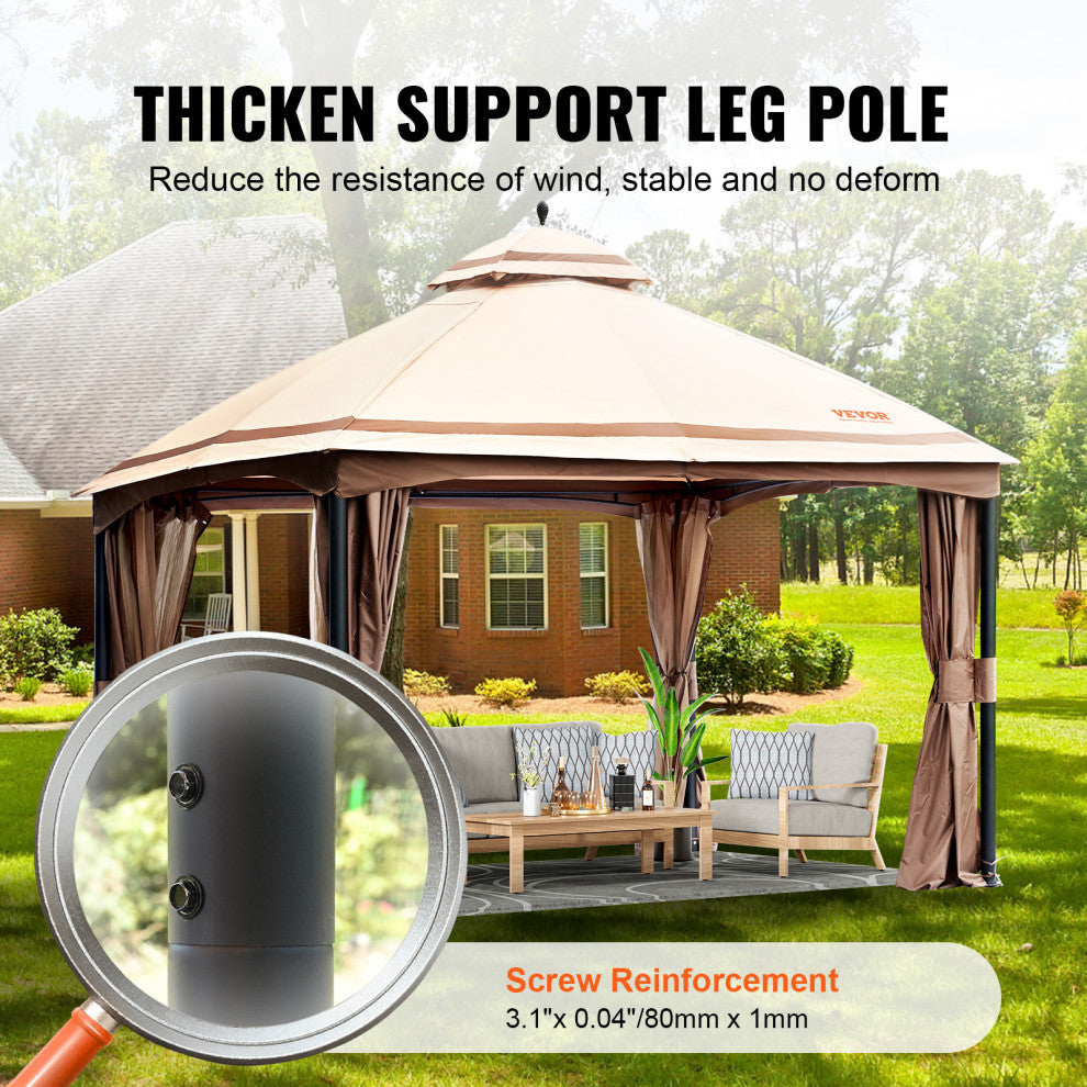 VEVOR Patio Gazebo Backyard Gazebo Tent 10x13'' for 10-12 Person With Netting