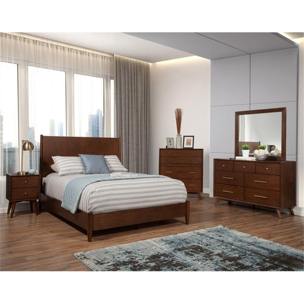 Alpine Furniture Flynn Mid Century California King Panel Bed in Walnut (Brown)