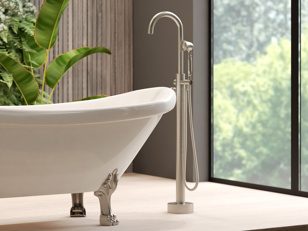 CastelloUSA Neptune Freestanding Tub Filler Faucet, Brushed Nickel, Float Handle